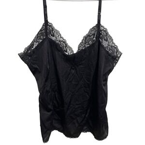 Vintage 90s Black Lace Camisole Sz 22 Grunge Whimsigoth Coquette Goth Satin Cami